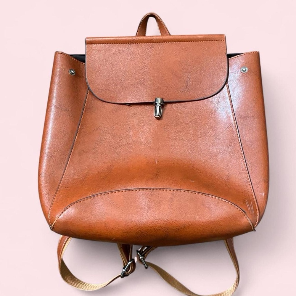 Classic Tan Leather Backpack Purse